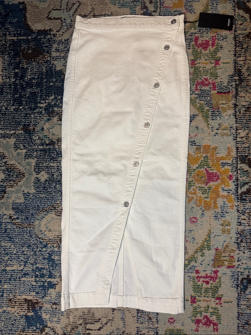 Asymmetrical white denim pencil skirt